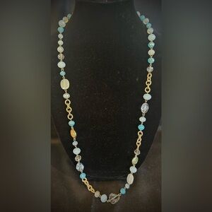 Elegant Gold and Blue Beaded Necklace